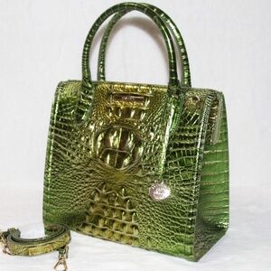 NWT BRAHMIN Small Caroline Satchel Cacti Green Melbourne Leather Purse Tote Bag